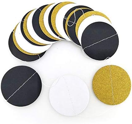 MerryNine Paper Garland 5 Pack, 65 Ft Glitter Paper Garland Circle Dots Hanging Decor, Banner for Baby Shower, Birthday, Nursery Party Decor (Black White Gold)