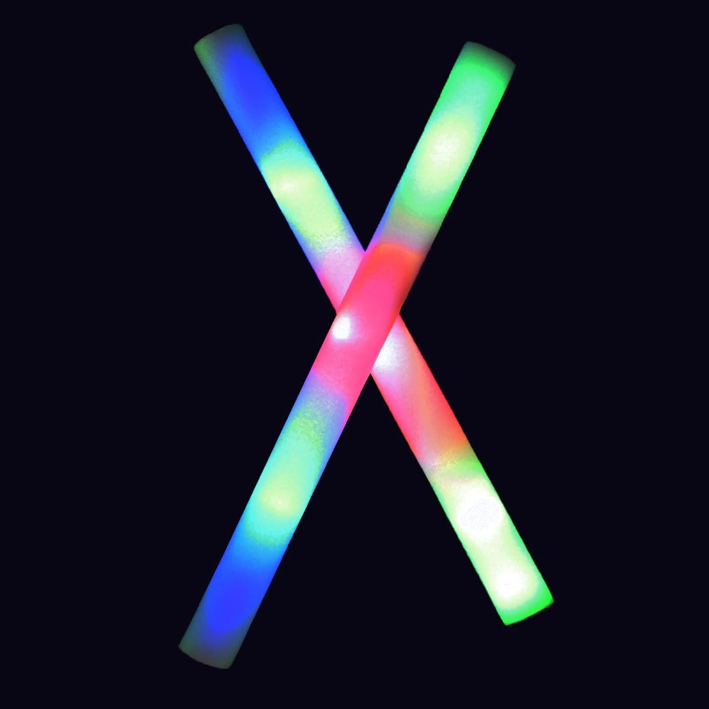 100 LED Foam Sticks Lights - Party Batons Wand for Weddings, Birthdays, DJ, Concerts, Festivals, Events - 3 Color Lighting Modes