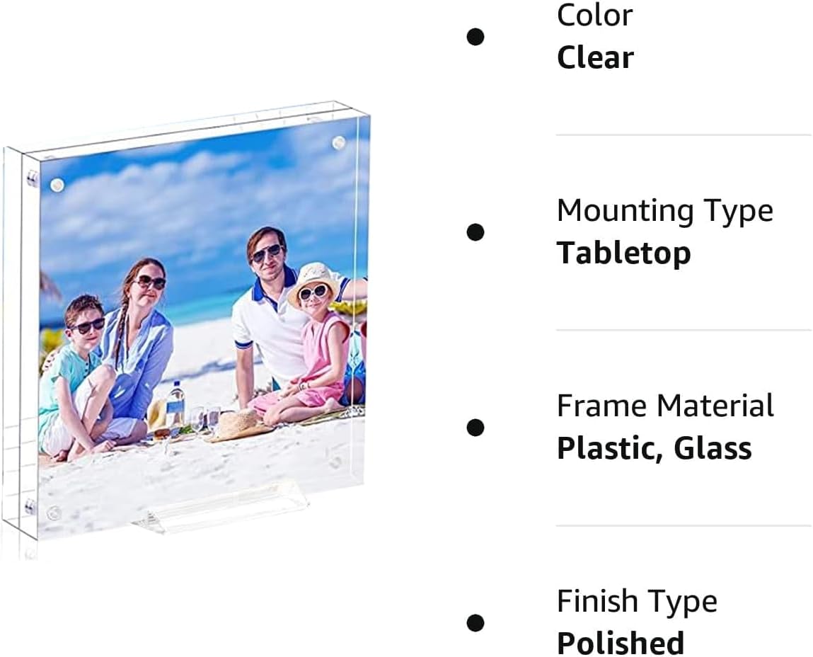 2 pack 8x8 Acrylic Picture Frame Clear Double Sided Magnetic Picture Frame Desktop Display with Photo Frame Support Stand Best Gift for Family, Baby, Document Photo Frames- Free Soft Microfibe