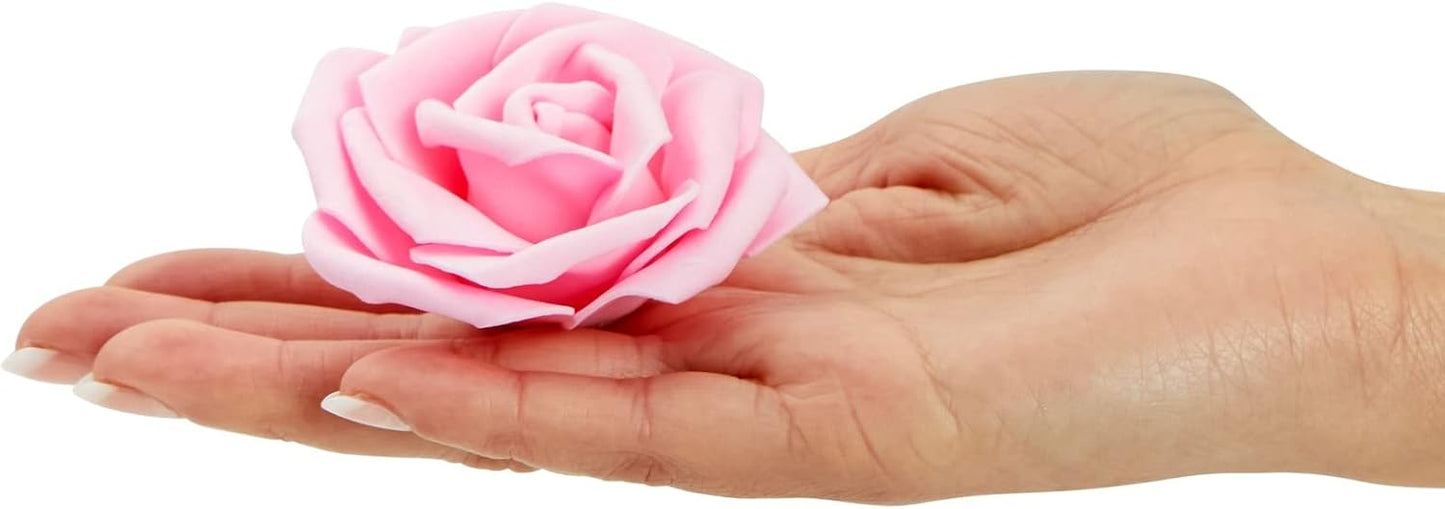 Juvale Pink Roses Artificial Flowers - 100 Pack, 3 in Stemless Foam - Bulk Artificial Blooms for Wedding Decor, Centerpiece Table Decorations & DIY Floral Arrangements