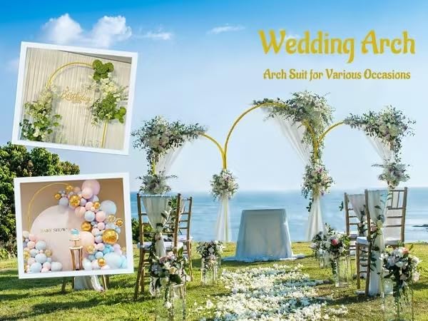 6foot Wedding Arch Frame and 2 Golden Water Bags, Arch Background Stand, Suitable for Weddings, Birthday Parties, Brides, Baby Parties, Photo Booths, Garden Decorations