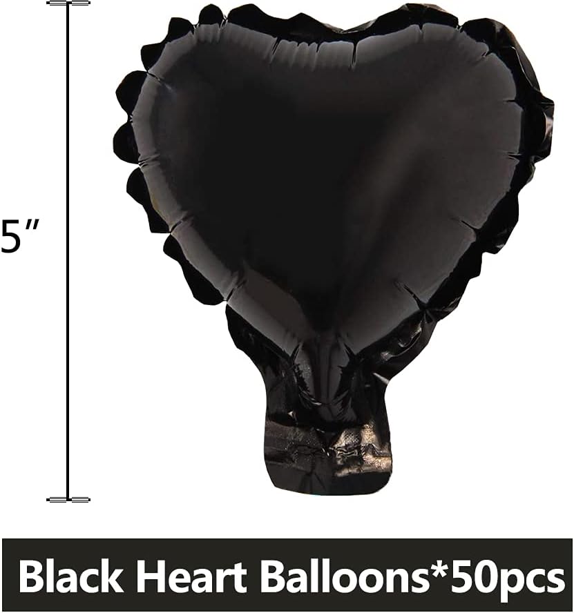 50 pcs 5inch Black Heart Shape Foil Mylar Balloons for birthday party decorations, Wedding decorations, engagement party, celebration, holiday, show, party activities.