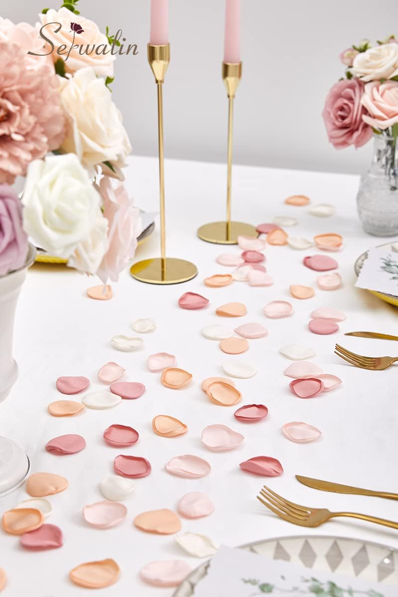 Serwalin 300Pcs Silk Rose Petals Artificial Flower Petals for Weddings Champagne Gold Petals Fake Flower Girl Petals for Wedding Flower Girl Basket Aisle Runner Bridal Shower (4 Color Mixes)