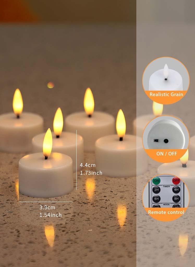 Rechargeable LED Tea Lights, Flickering Flameless Candles with Remote Timer, 12 PCS Electric Battery Operated Candles with Charging Base for Christmas Weddings Decorative (Black Wick)