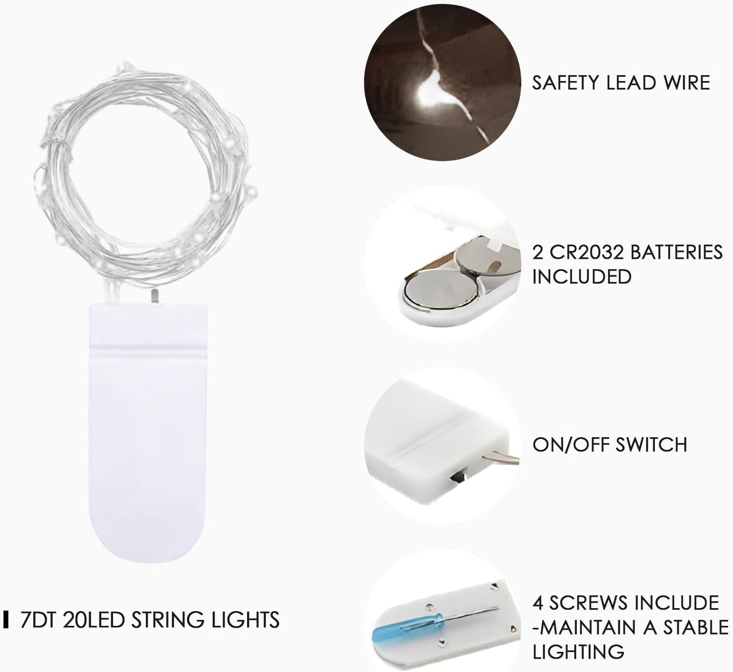 12 Pack Fairy Lights Battery Operated String Lights,7FT 20LED Waterproof Silver Wire Christmas Lights Outdoor,Firefly Mini Lights for Bedroom Party Birthday Wedding Home Decor