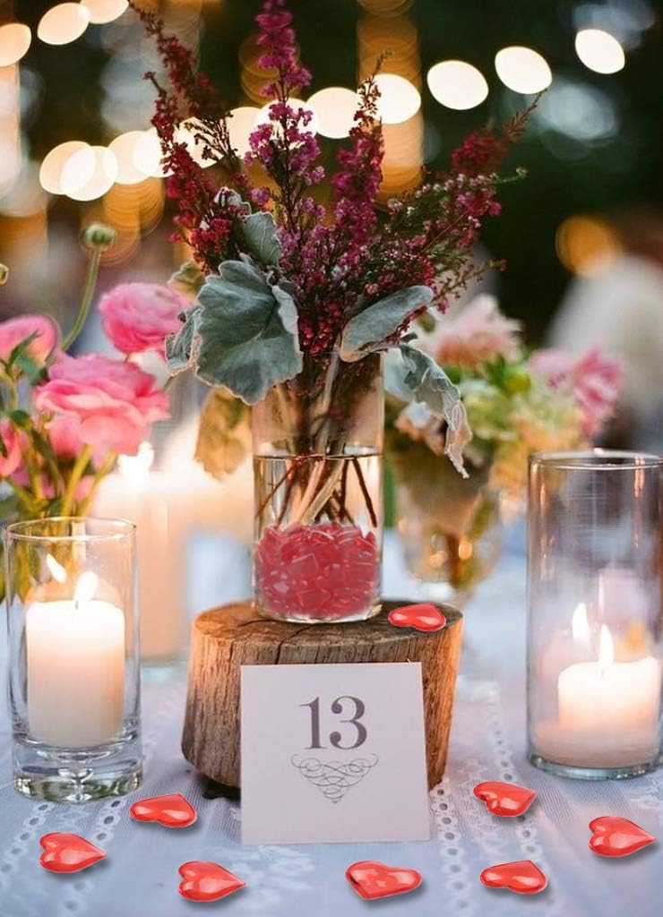 Fangoo 110 Pieces Red Acrylic Heart Red Heart Gems for Valentine's Day Decorations Vase Filler Table Scatter Engagement Wedding Home Decorations(Bright Red, 8OZ)