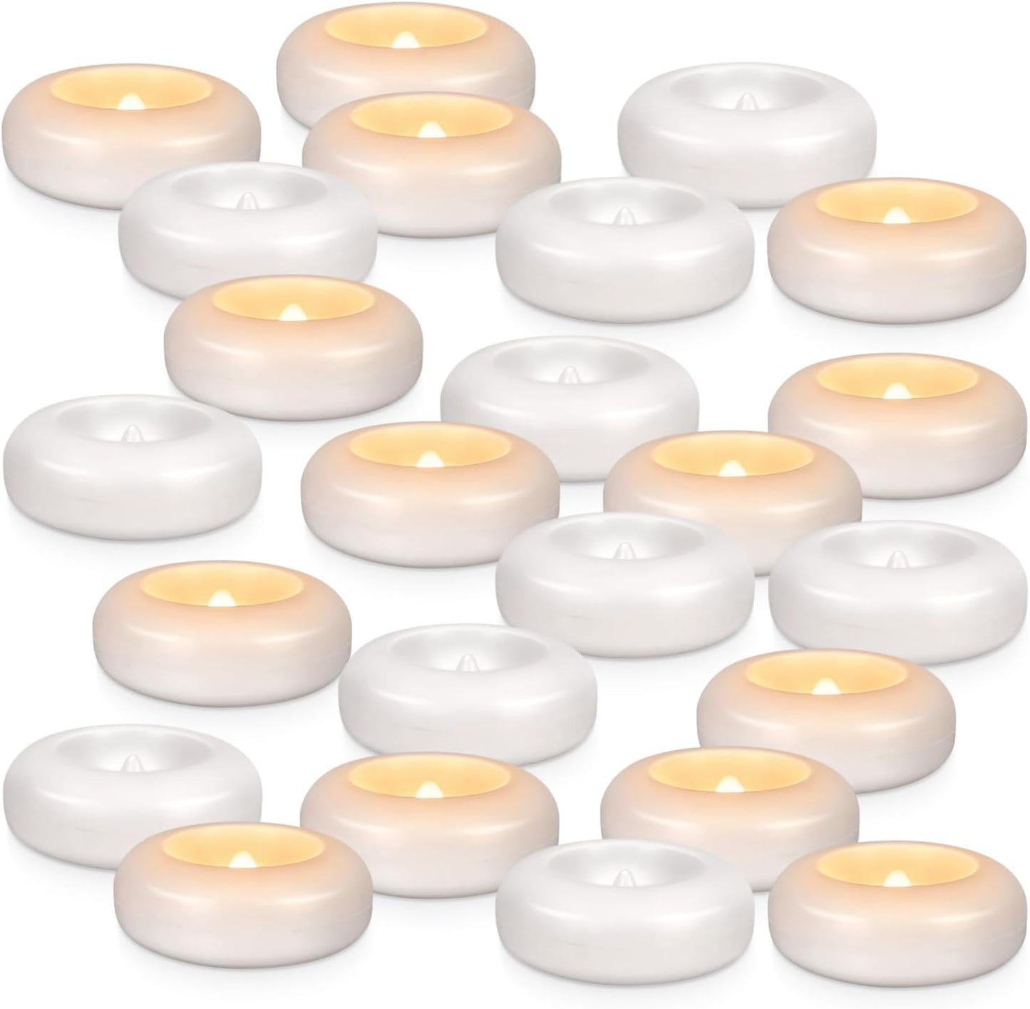 24Pack Waterproof Flameless Floating Tealights, 120+Hour Warm White Battery Flickering LED Tea Lights Candles - Wedding, Party, Centerpiece, Pool & SPA.