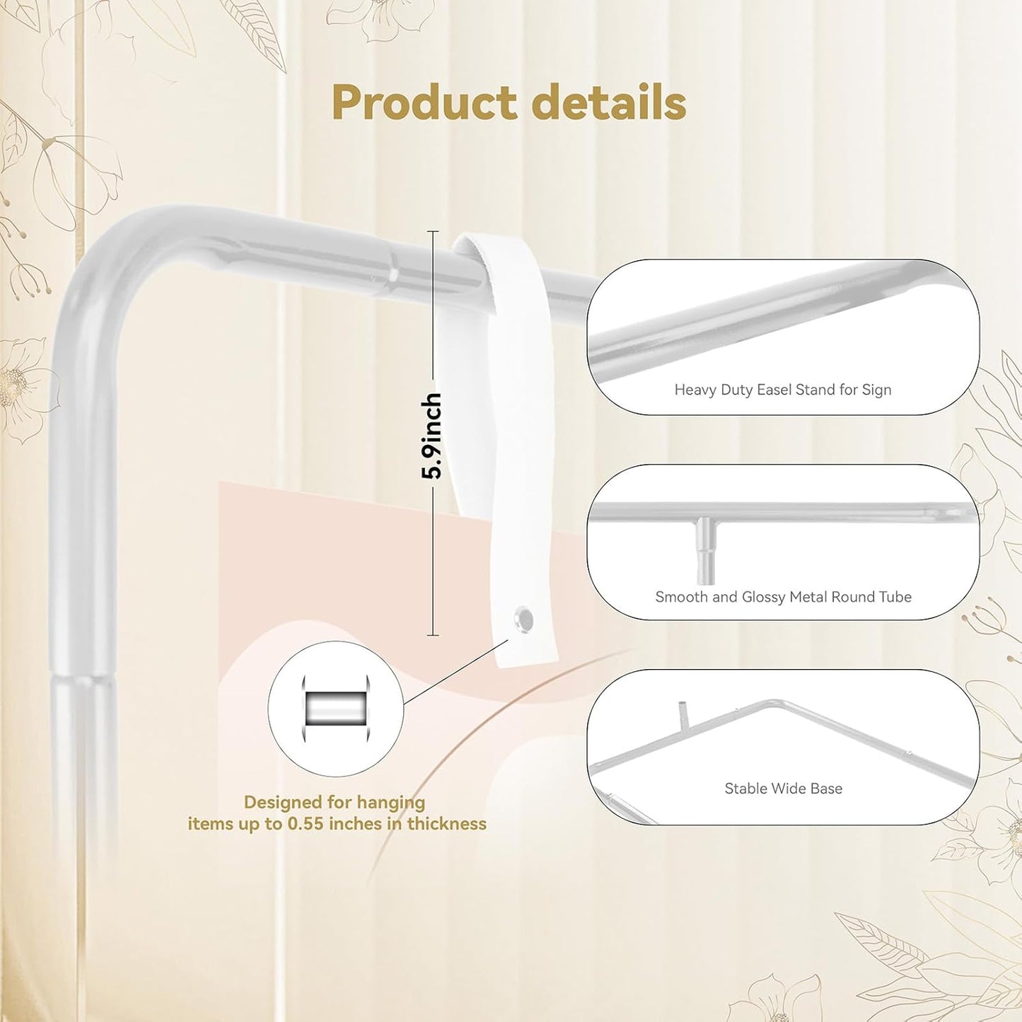 Wedding Sign Holder, Adjustable Welcome Sign Stand w/ Leather Hanging Strap, Satin Ribbon & Carry-on Bag, Heavy Duty Easel Stand for Wedding Seating Chart, Display & Poster (White)