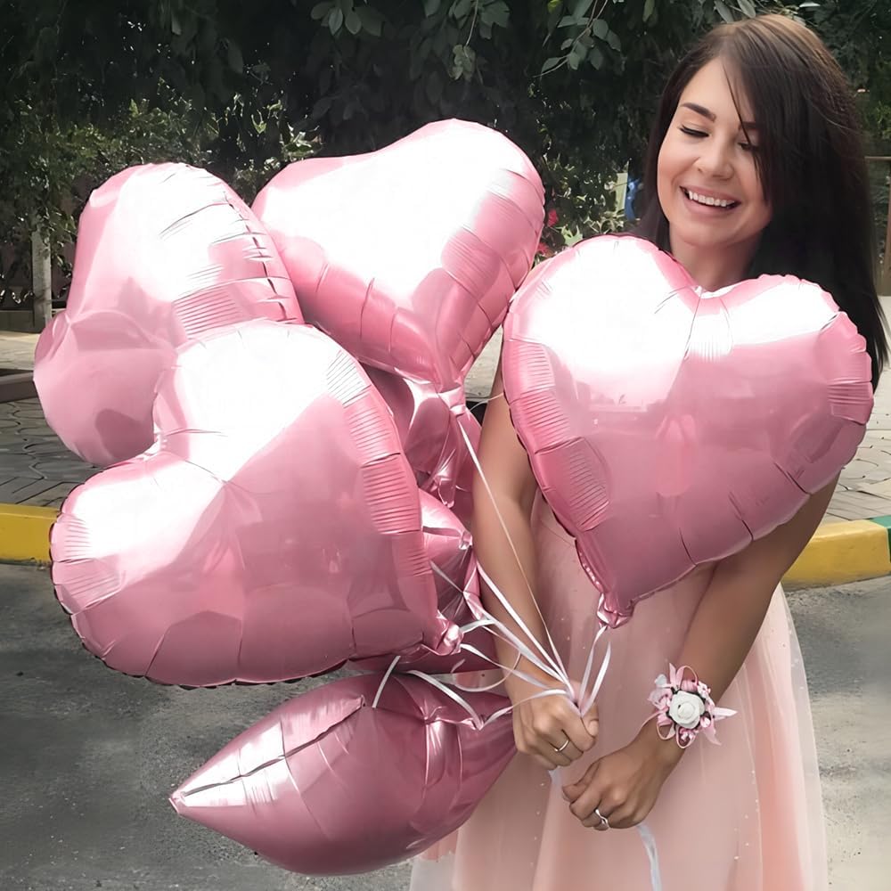 20 pcs 18inch Pink Heart Balloons, Heart shaped Balloon Foil Love Balloon for Birthday Valentines Wedding Decoration Party Balloon
