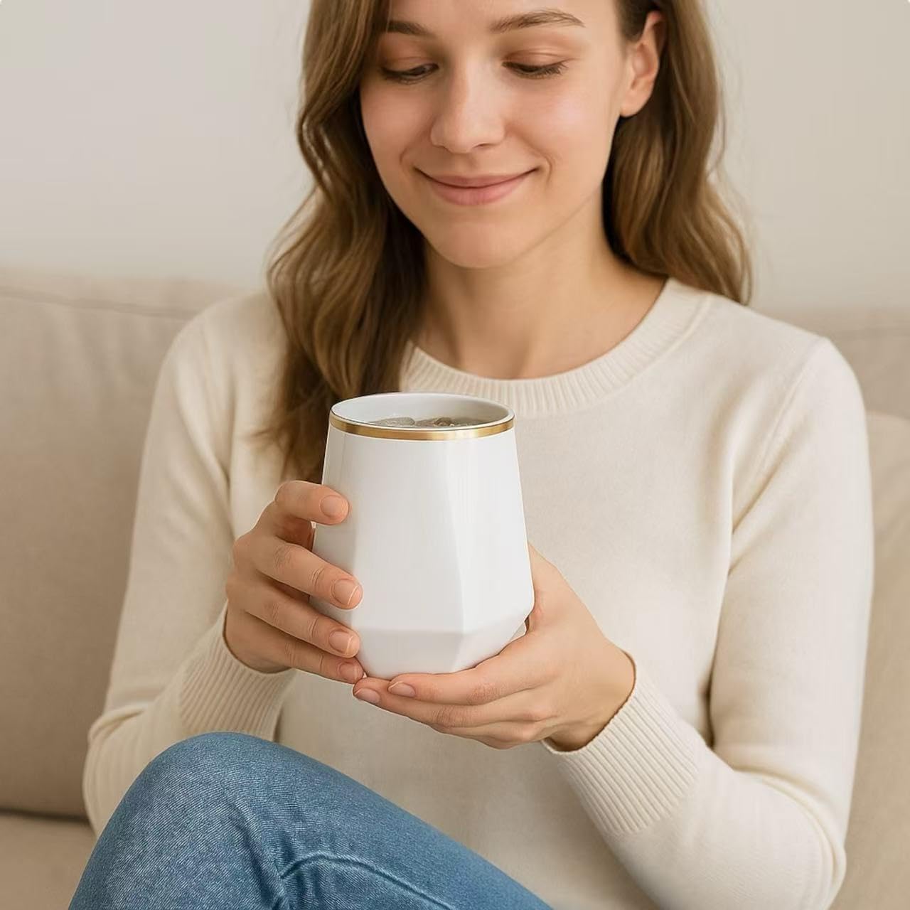 40 count Diamond Unbreakable Stemless Plastic Wine Champagne Whiskey Glasses Elegant Durable Disposable Indoor Outdoor Ideal for Home, Office, Bars, Wedding, 12 Ounce Cups (Diamond White Matte Gold)