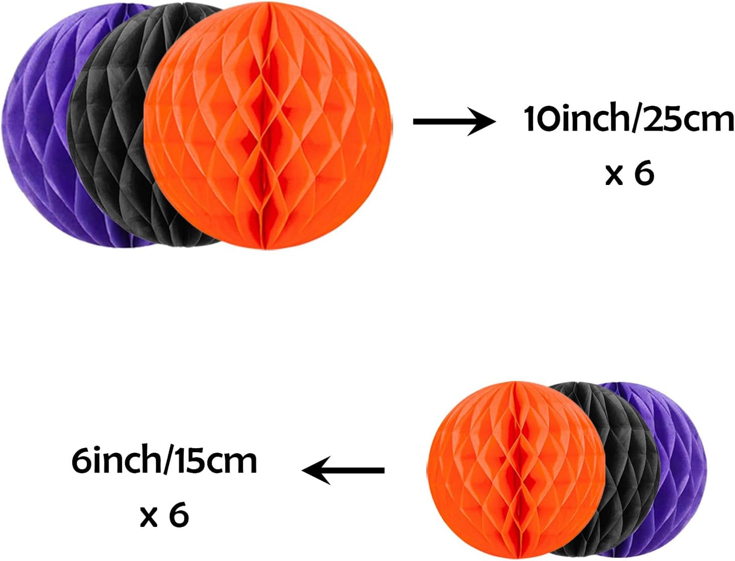 ZOOYOO 12Pcs 6" 10" Honeycomb Balls Decorations Hanging Tissue Paper Pom Poms for Halloween Graduations Birthday Wedding Fall Party Decorations(Orange Purple Black)