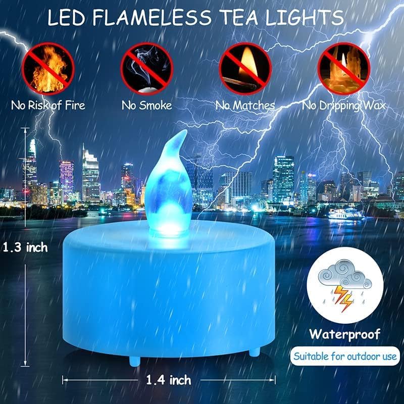 LED Tea Lights Candles- 24PACK Blue Flameless Candles Realistic and Bright Flickering Long Lasting 200Hours for Holiday Celebration,Home Decoration