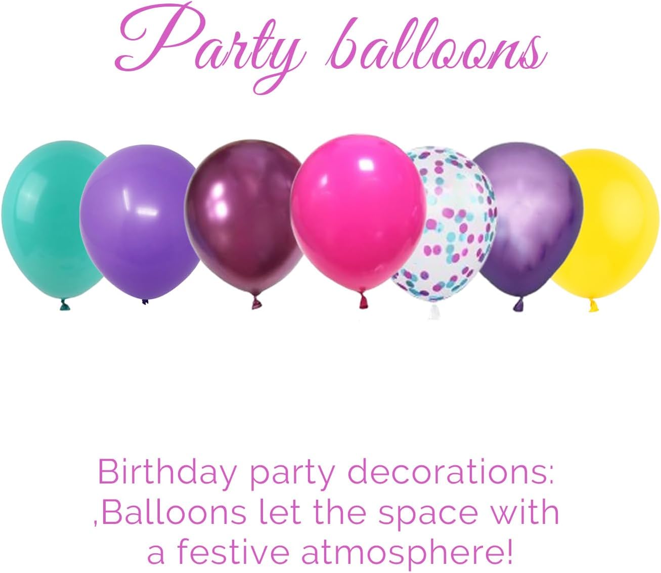 Pink Blue Purple Confetti Balloon for Birthday Party Decorations - 56Pcs 12in Hot Pink Yellow Teal Metallic Purple Multicolor Latex Balloons Bulk with Ribbon for Rainbow Colorful Girls Party Supplies