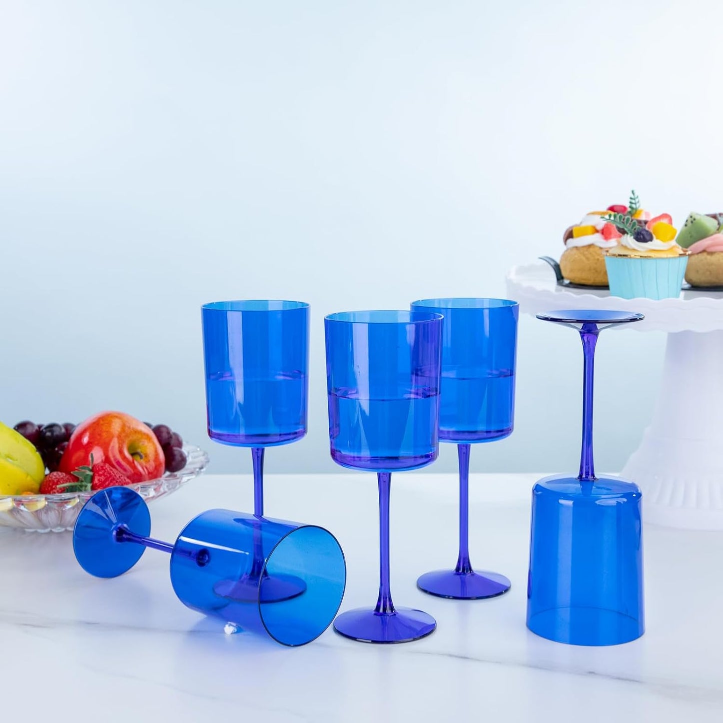 Ciaell 6 Pack Blue 10 Oz Plastic Wine Glasses with Stem - Disposable Wine Glasses for Parties & Weddings & Poolside & Outdoors & Camping