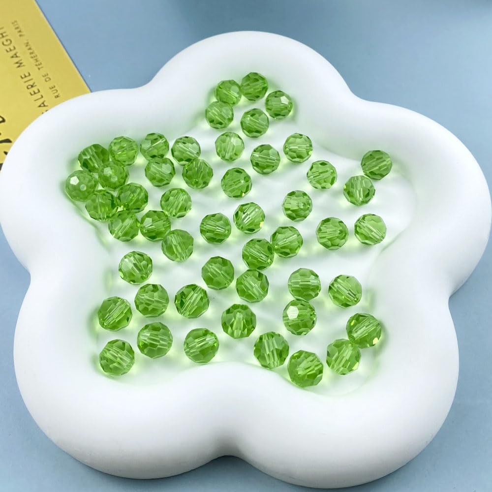 100 PCS 8mm Crystal Glass Beads Round Multiple Faceted Loose Spacer Glass Beads for DIY Handcrafte Bracelet Necklace Earring Jewelry Making(Light Green)