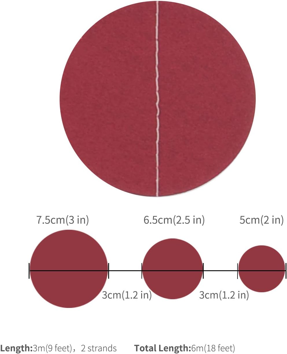 Burgundy Paper Garland Circle Dot Party Banner Wall Streamers Backdrop Ceiling Hanging Decorations, 20 Feet in Total