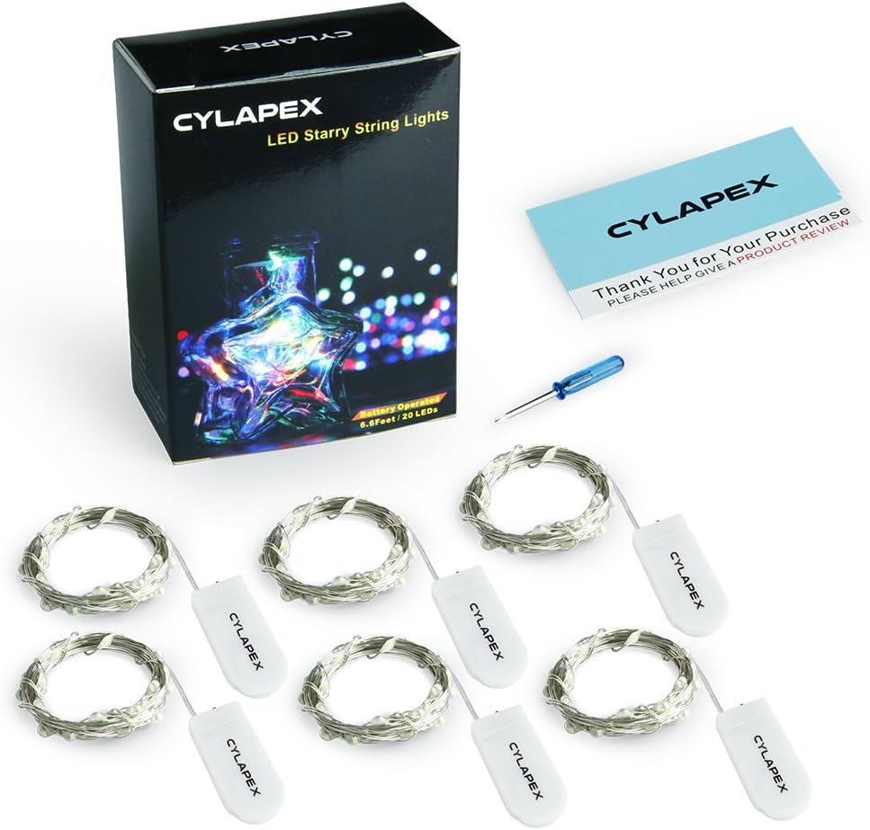 CYLAPEX 6 Pack Multicolor Fairy Lights String Battery Operated Fairy Lights Firefly Lights LED Starry String Lights 3.3ft 20 LEDs Silvery Copper Wire for Christmas DIY Decoration Costume Wedding Party