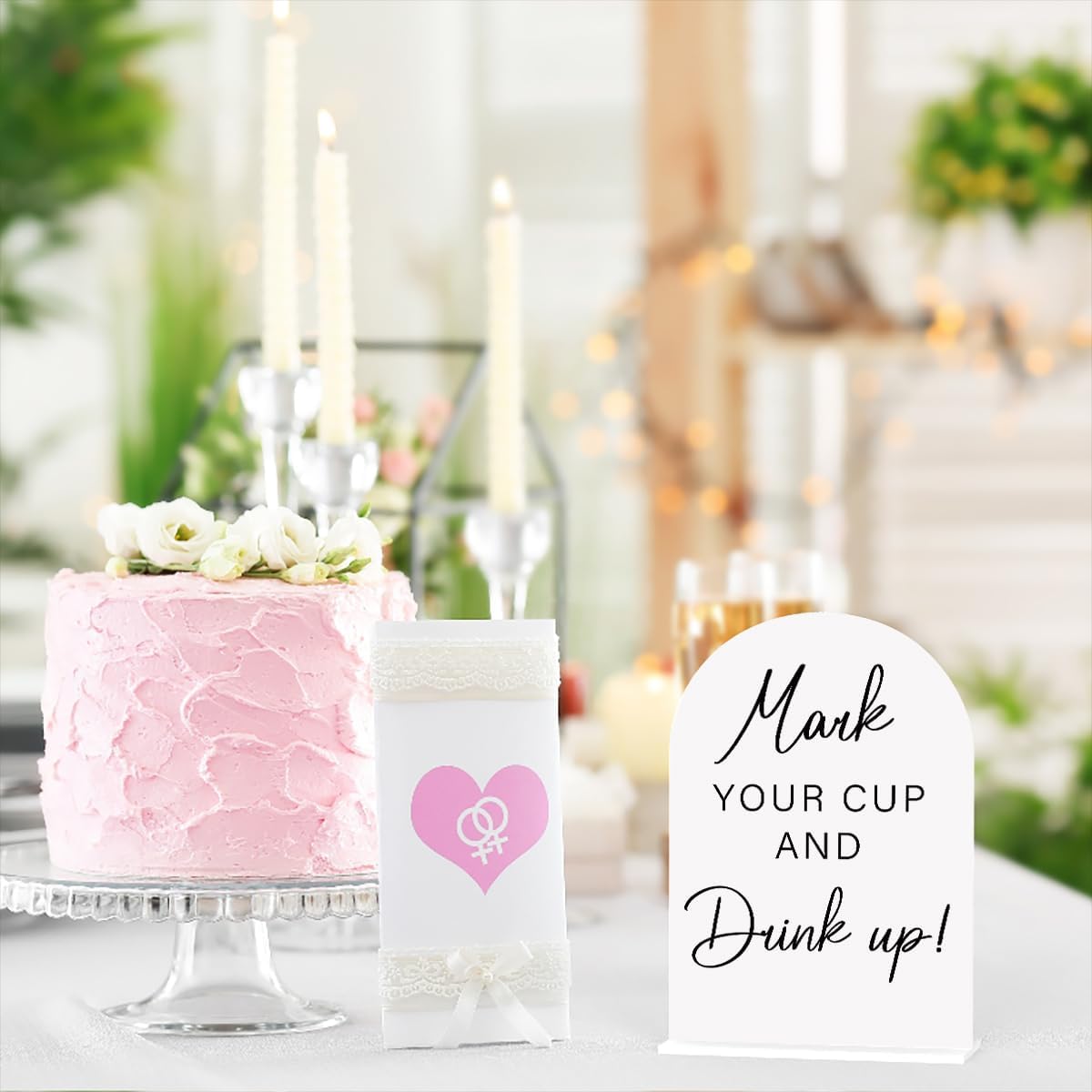 Acrylic Wedding Sign Wedding Signs for Ceremony Mark Your Cup and Drink Sign for Wedding, Modern Calligraphy Arch Acrylic Table Top Sign for Wedding Reception and Event Party Table(white)