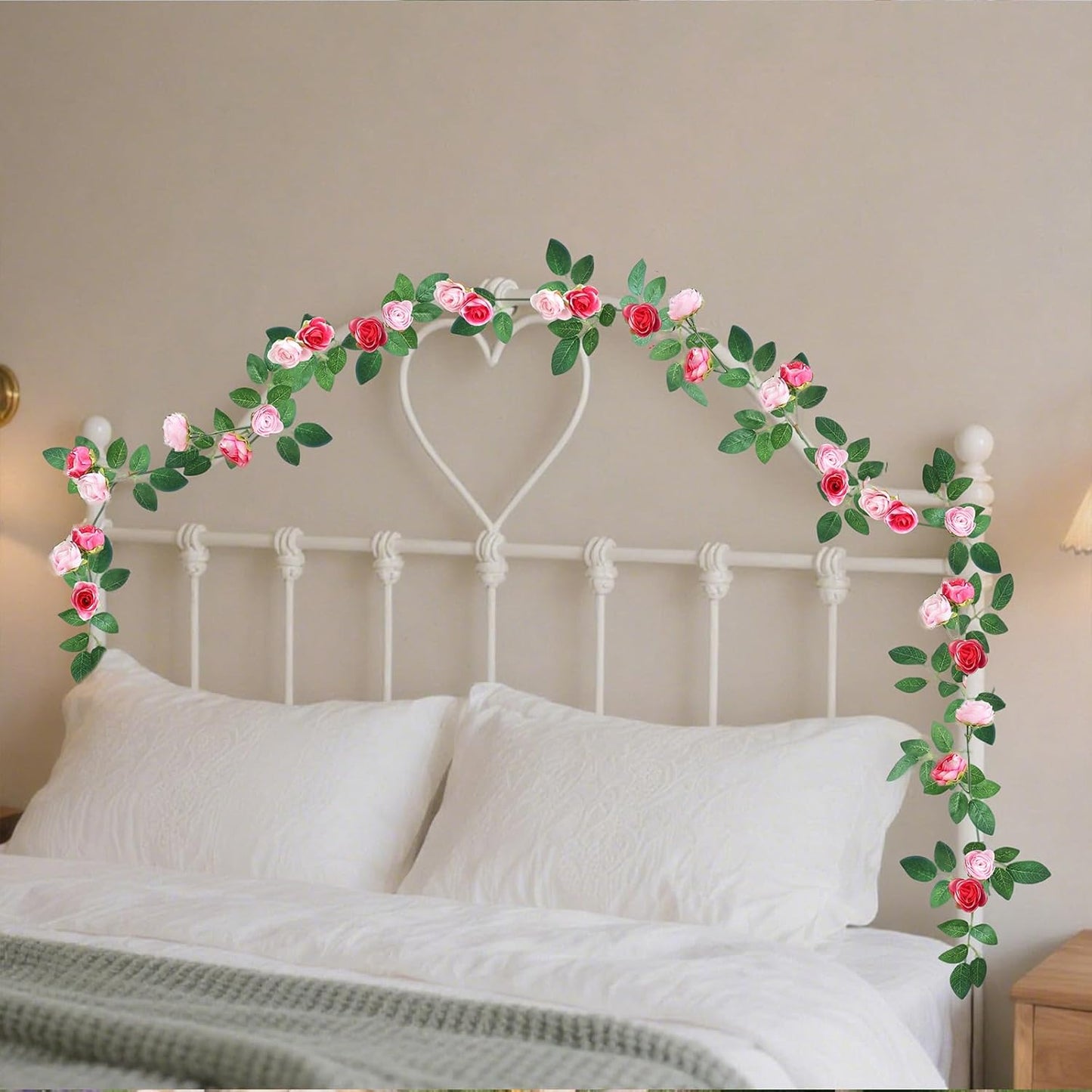 4 Packs Artificial Rose Garland: 31.48Ft Each Fake Flower Vine with Improved Color & 10 Ties for Wedding Arch Backdrop, Home Wall Party Decor, Christmas Decor, Pink