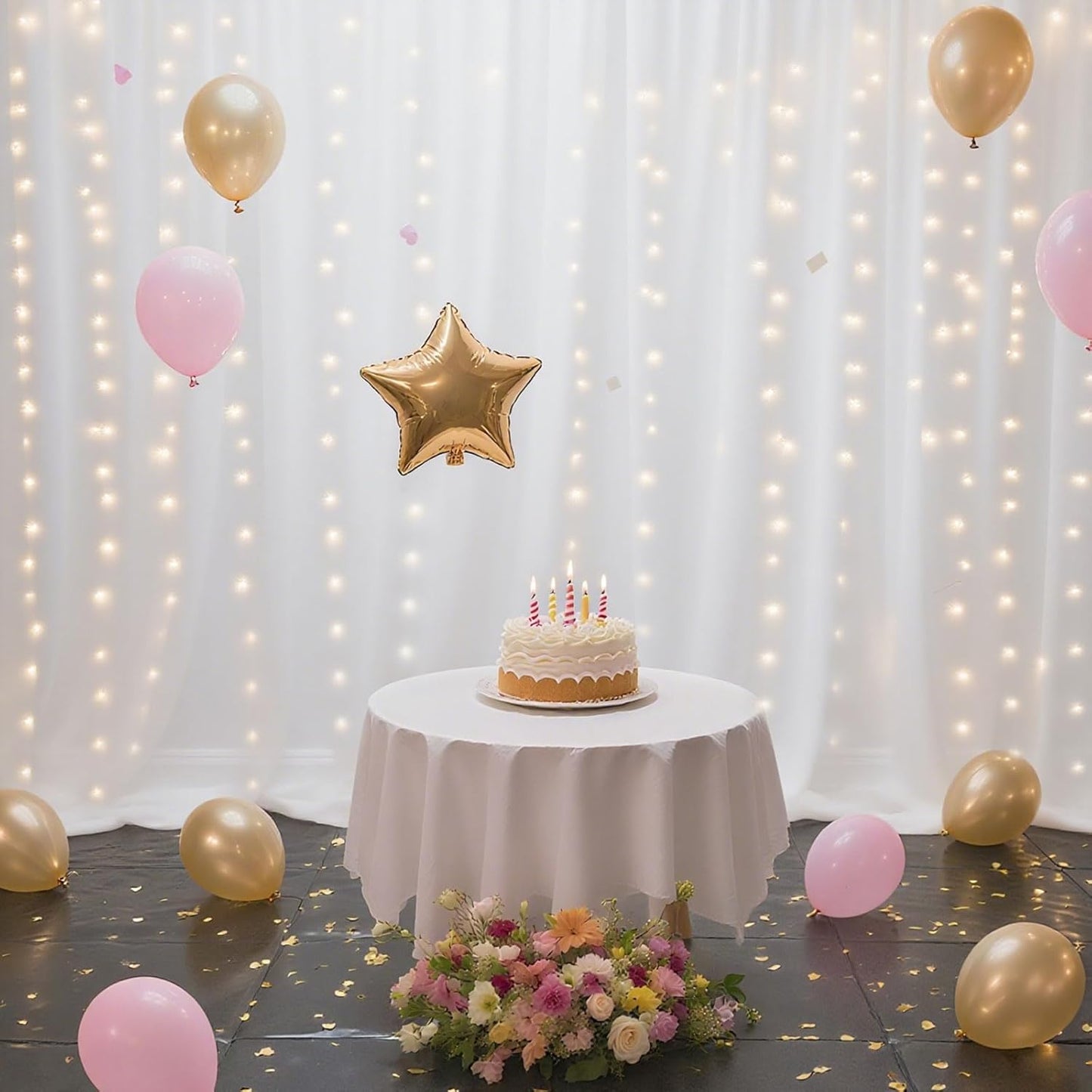 10×8ft Tulle Backdrop Curtains with Lights String - 300LED Fairy Lights Sheer Curtain Backdrop for Weddings Baby Shower and Birthday Party Decorations(2 Panels 5×8ft)