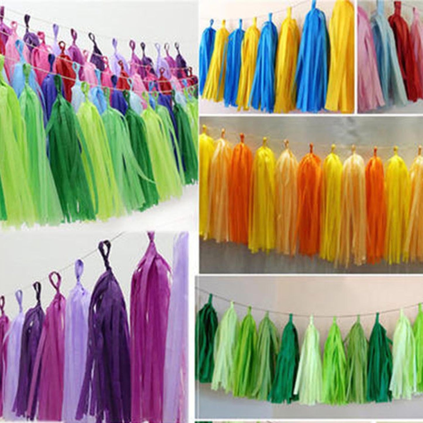 Blue Green and Purple Birthday Decorations,Paper Tissue Tassel Garland Banner for Party Decorations,Pack of 15