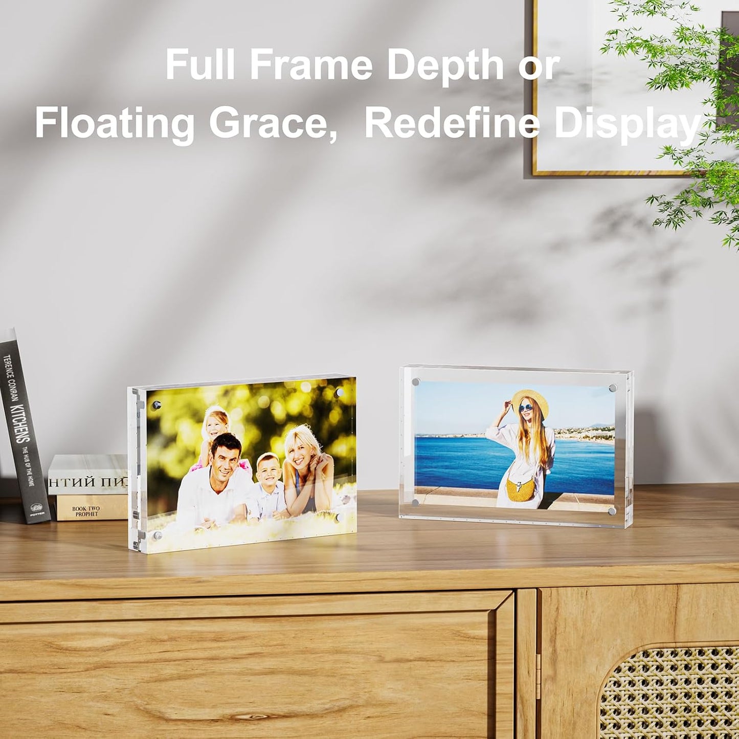 5 Pack 6x8 Acrylic Picture Frames - 20% Thicker Double Sided Magnetic Frame with UV Protection - Freestanding Clear Frameless Display for Tabletops - Modern Photo Frame Set for Home & Office Decor