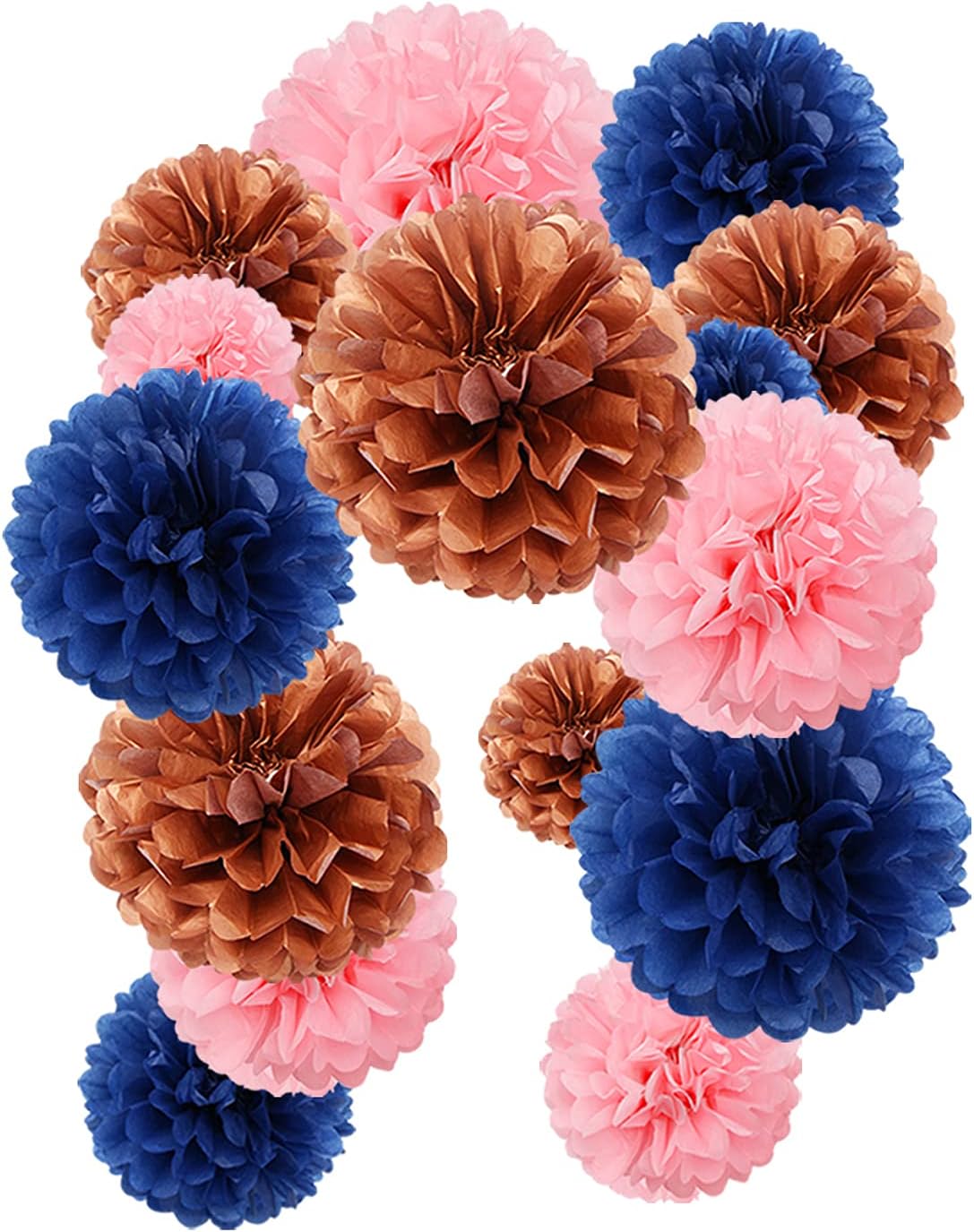 Gender-Reveal Decorations Tissue Paper Pom-Poms - 15pcs 5 Size Navy Blue Pink Rose Gold Paper Flowers,Birthday Bachelorette Bridal Shower Room Decor Engagement Party Decoration Panduola