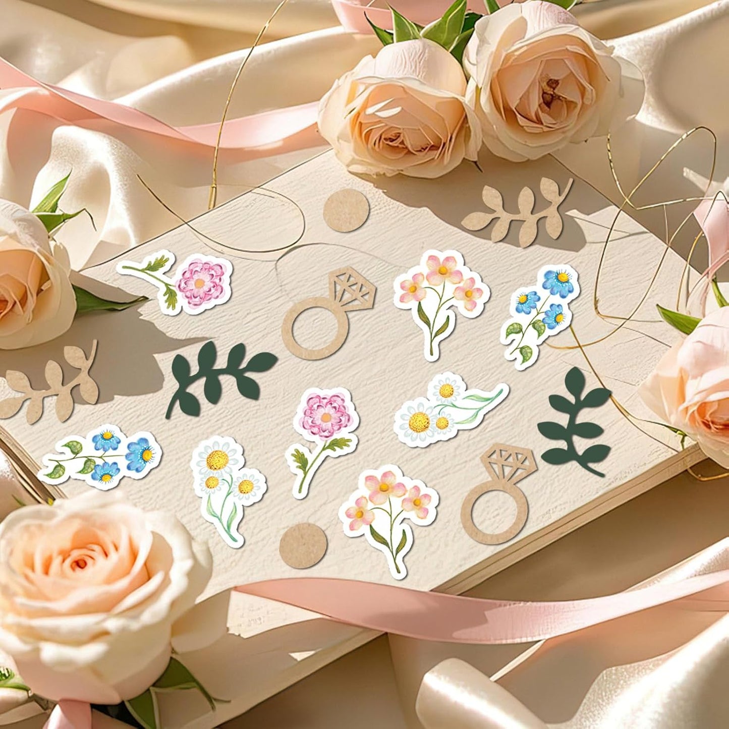 200pcs Flower and Greenery Wedding Confetti for Tables, Rustic Vintage Off The Market Bridal Shower Decor, Sage Green Bachelorette Confetti for Engagement Wedding Shower Decorations.