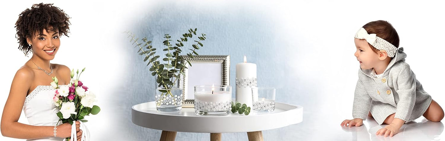 Mandala Crafts 0.75 Inch Crystal Faux White Pearl Beads Roll - 10 Yards Strand of Rhinestones Fake Pearls Chain Garlands Spool String for Christmas Tree, Wedding, Party, Vases, DIY Decoration