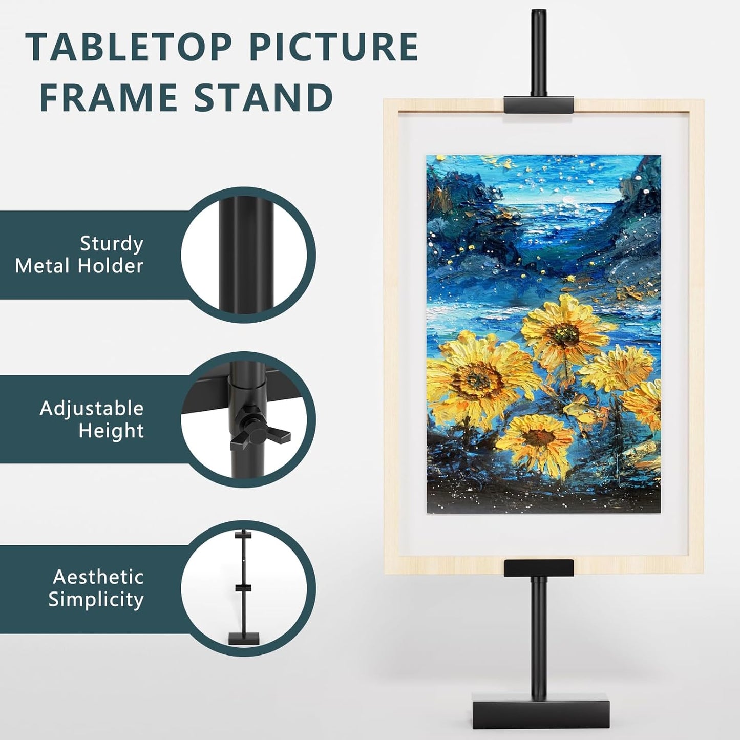 Tabletop Picture Frame Stand, Adjustable for Frames Up to 29" H, Frame Holder Stand Table Easels for Display, Metal Standing Easel Display Stand for Picture Frames, Artwork, Canvas (Black)
