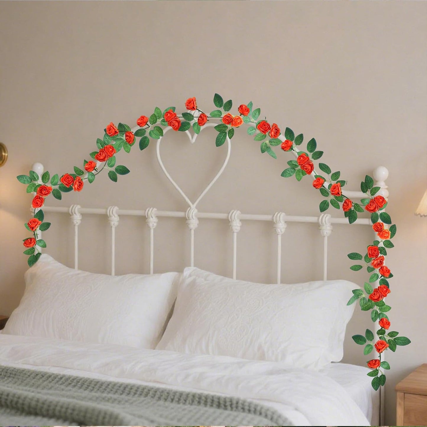 4 Packs Artificial Rose Garland: 31.48Ft Each Fake Flower Vine with Improved Color & 10 Ties for Wedding Arch Backdrop, Home Wall Party Decor, Christmas Decor, Orange