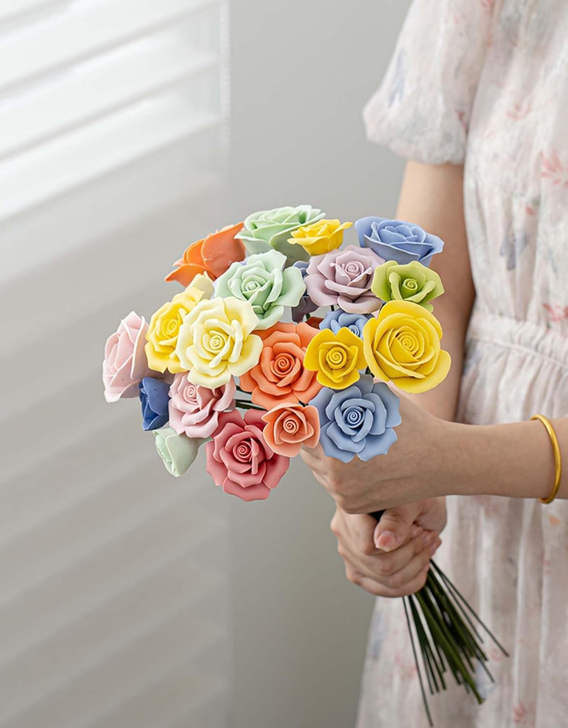 6pcs Handmade Ceramic Roses,Featuring Vibrant Colors and Intricate Petal Details,Wedding Decoration Christmas Decor (red)