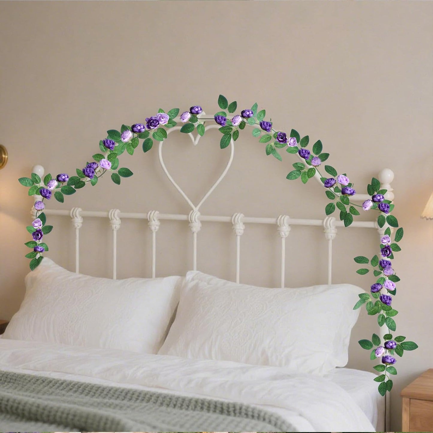 4 Packs Artificial Rose Garland: 31.48Ft Each Fake Flower Vine with Improved Color & 10 Ties for Wedding Arch Backdrop, Home Wall Party Decor, Christmas Decor, Purple