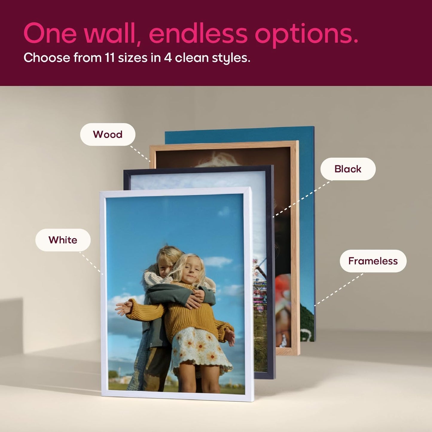 Mixtiles Official - Custom Photo Tiles - Personalized Printed Photos - Magnetic Wall Frames - Adhesive Sticker, No Nails - Various Sizes and Frames - large-set-Tile - Clean Frame