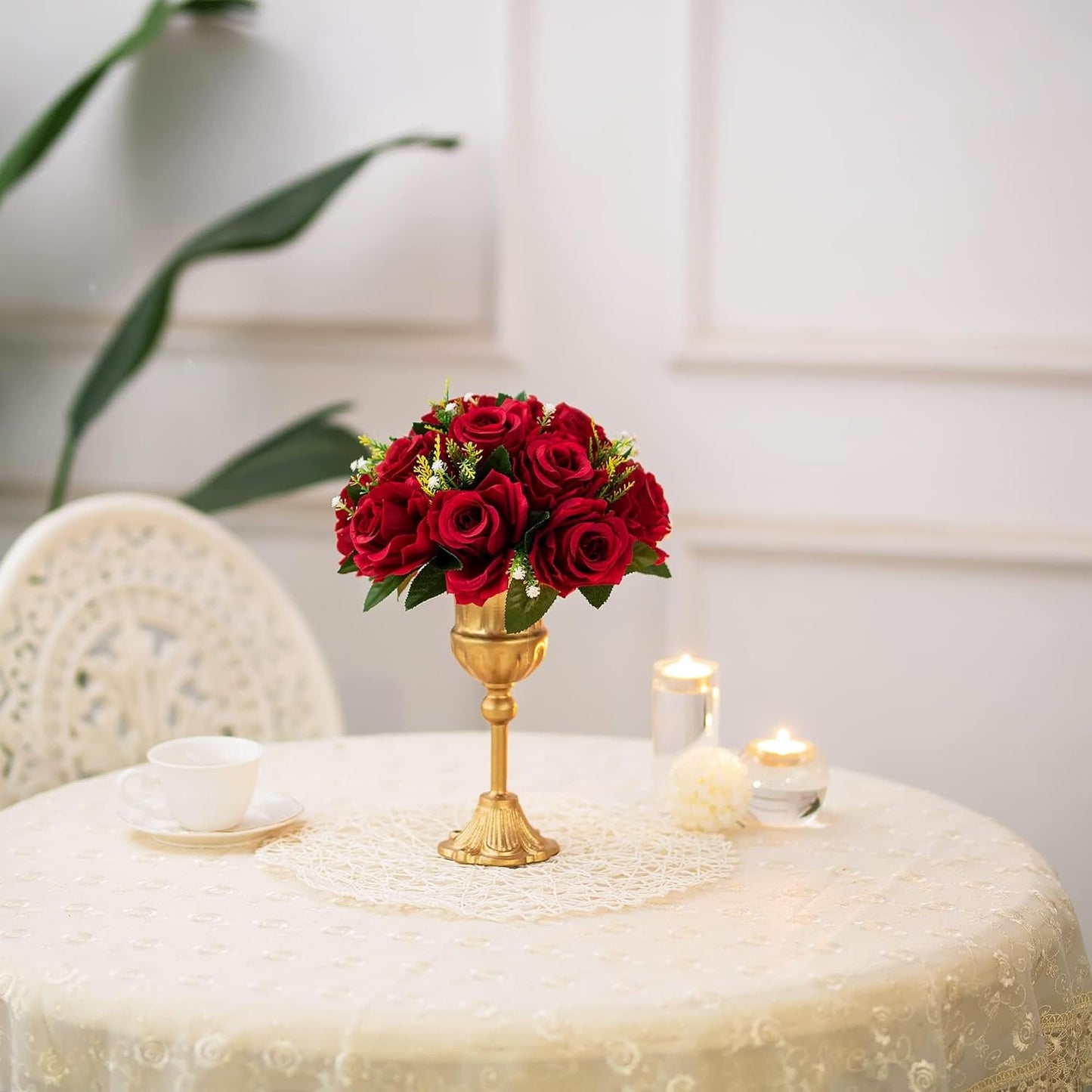 BLOSMON Flower Balls Wedding Rose Centerpieces: 2 Pcs Crimson Fake Flowers Kissing Balls Decor Artificial Floral Arrangements Flower Bouquet of Roses Home Party Table DIY Decorations