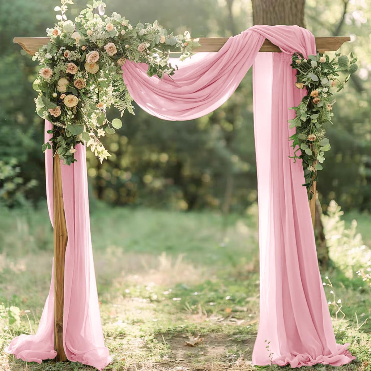 Dusty Rose Elegant Arch Draping Fabric 2 Panels Outdoor 29" × 20Ft Sheer Chiffon Curtain Drapes for Fall Wedding Ceremony Birthday Party Garden Brunch