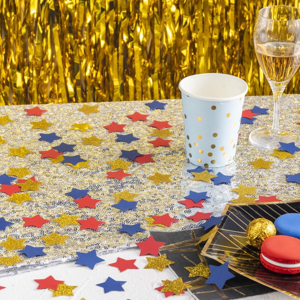 MOWO Gold Blue and Red Star Confetti Table Decoration for 4th July Graduation Retirement Theme Party,1.2 inch in Diameter,200 Counts