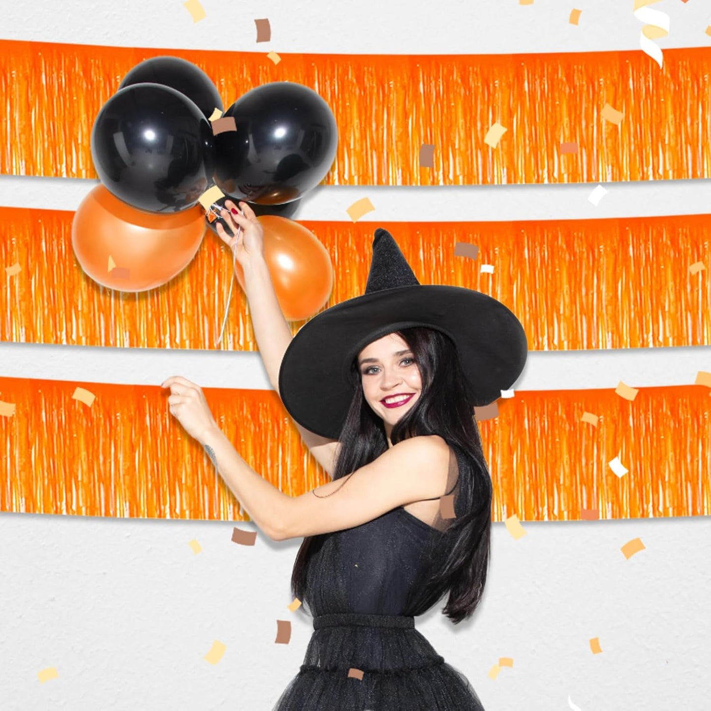 4 Pack 10 Feet Macaron Orange Foil Fringe Garland Metallic Tinsel Streamers Banner Wall Hanging Curtain Backdrop for Parade Floats, Wedding, Graduate, Mother's Day, Birthday Party Decoration