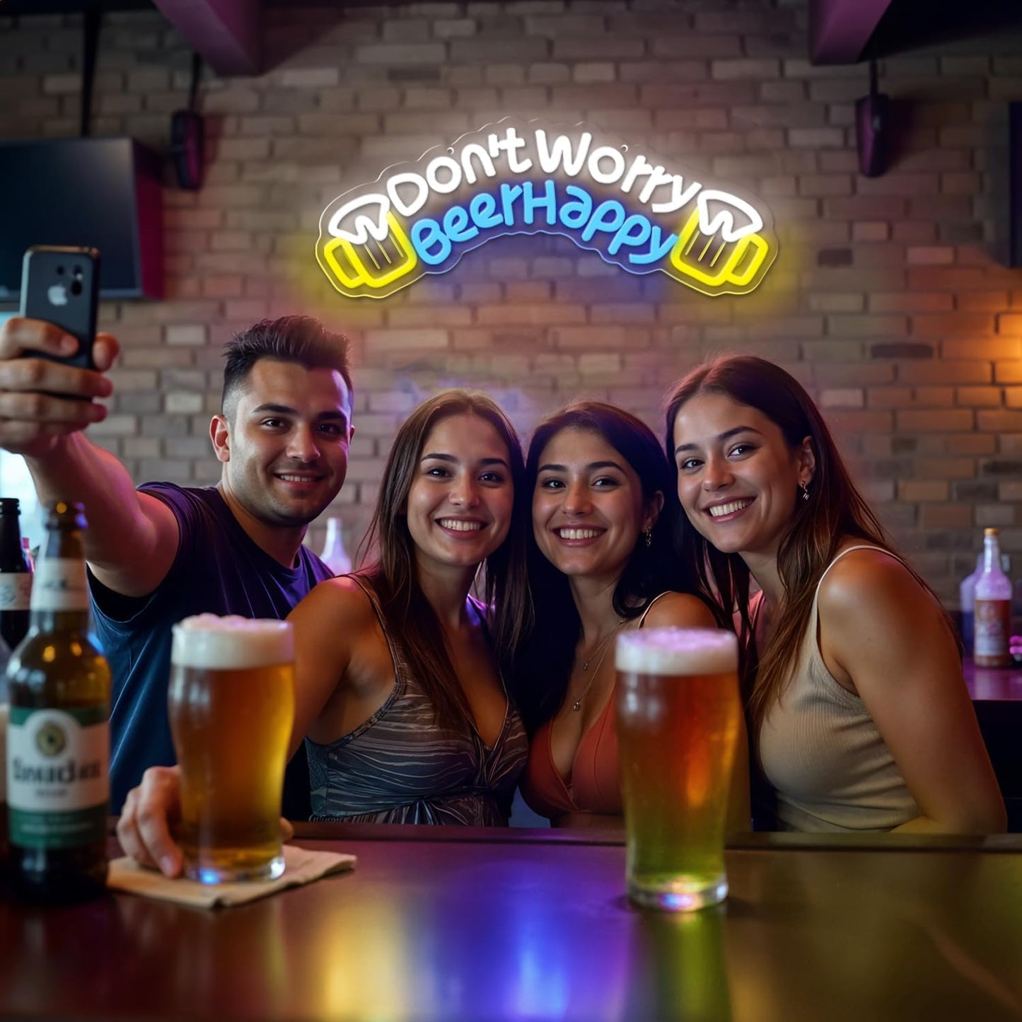 Don't Worry Beer Happy Neon Sign,Bar Sign,Beer Neon Sign,USB Powered with Dimmable Switch,Neon Signs for Wall Decor for Bar,Club,Party,Neon Signs for Man Cave