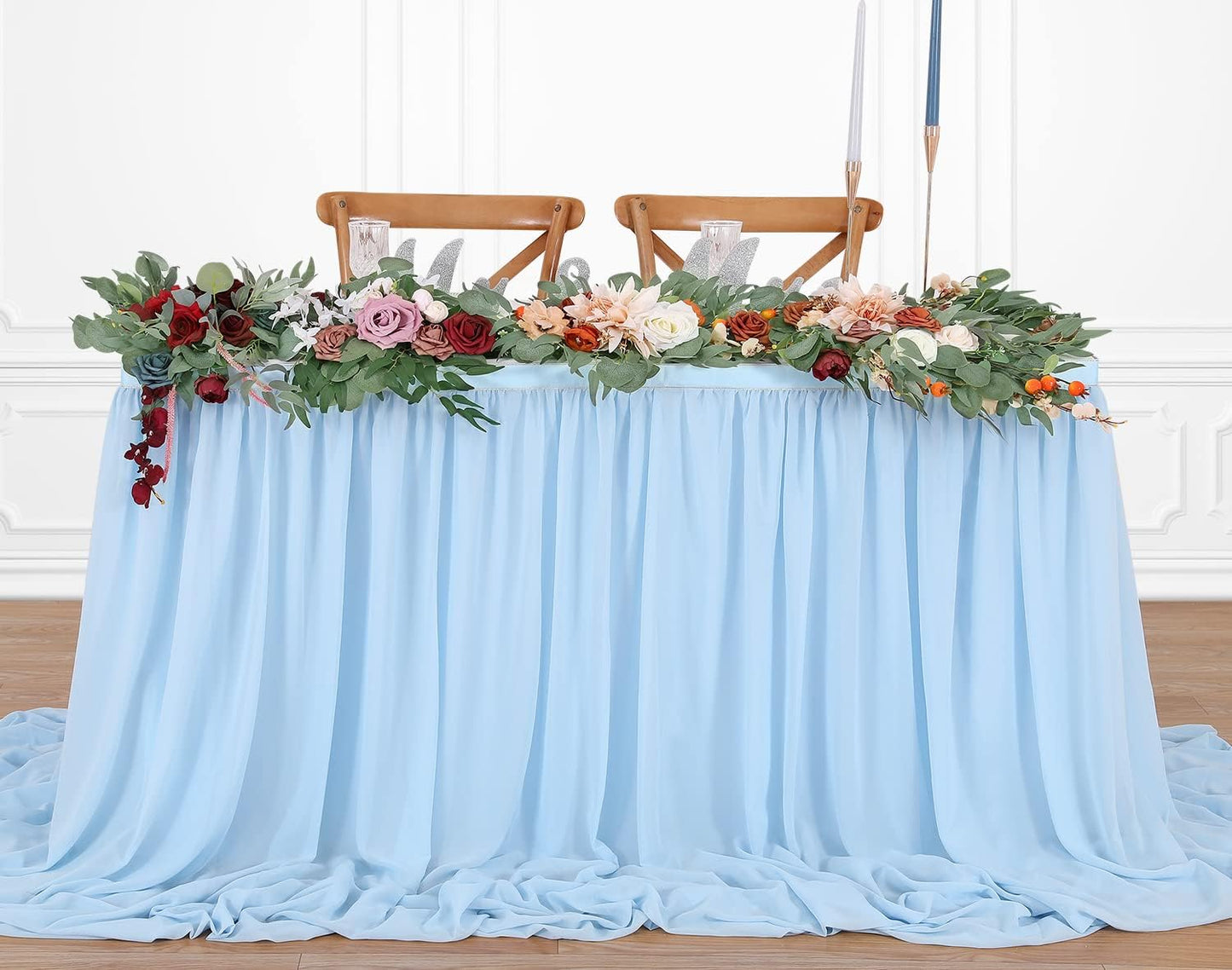 9ft Baby Blue Table Skirt Baby Shower Tablecloth for Boy Birthday Sweetheart Cake Table Wedding Table Decoration