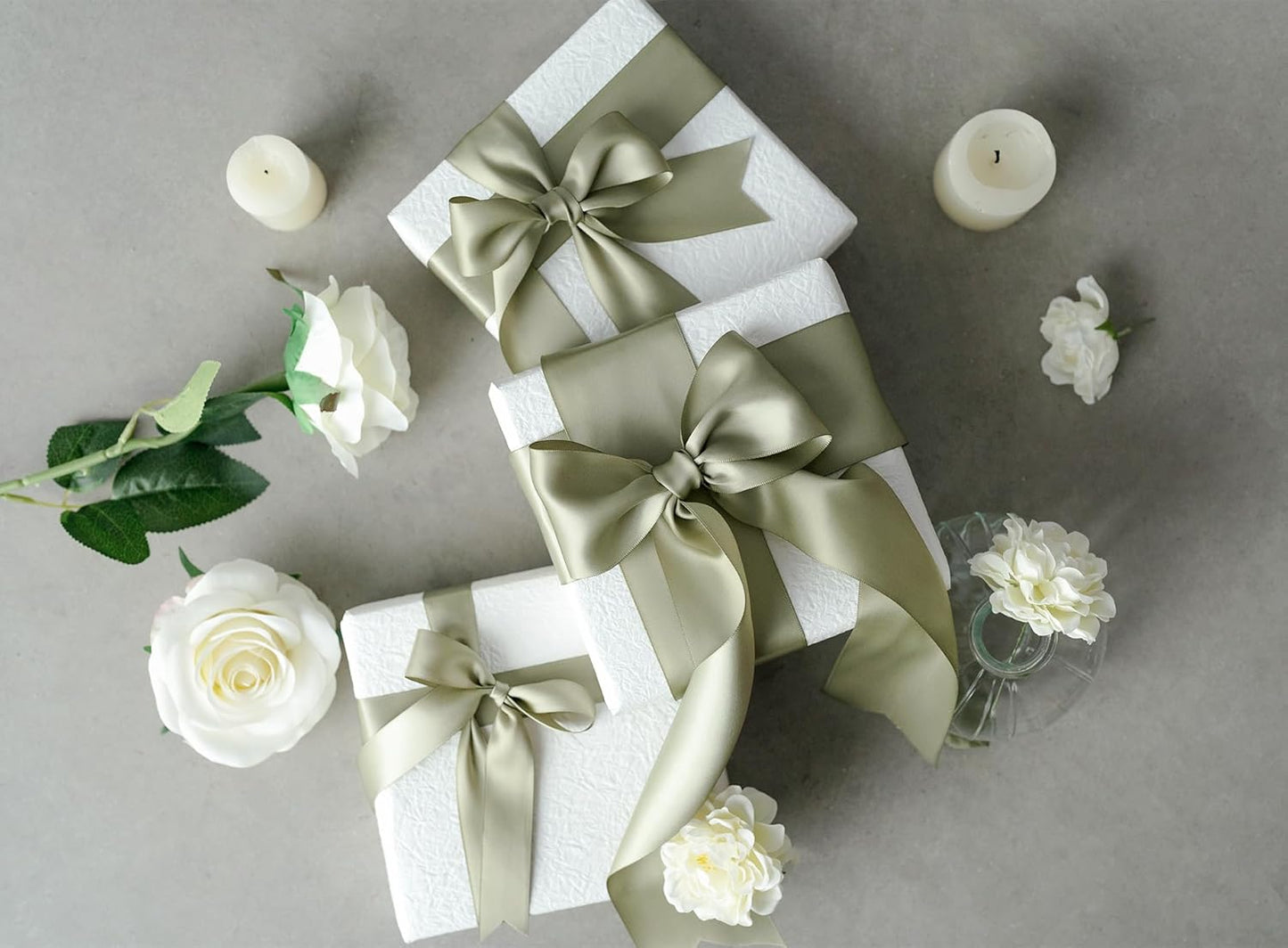 Sage Green Satin Ribbon 2.5 Inch Double-Faced Ribbons 25 Yards for Gift Wrapping Crafts Flower Bouquet Wedding Paper Bows Invitations