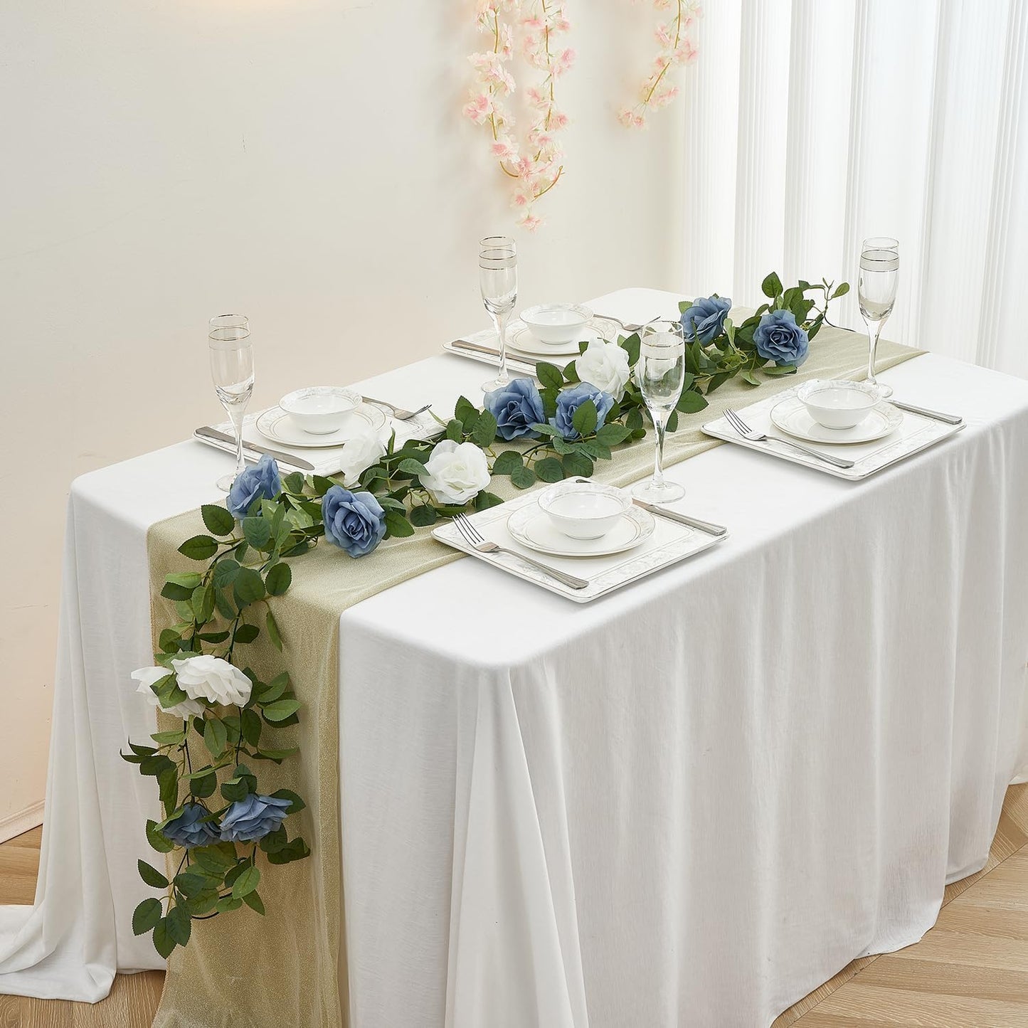 Artificial Rose Garlands Rose Vines Leaves Banners Hanging Floral Garland Fake Rose Flower Vine for Wedding Arch Ceremony Home Garden Outdoor Party Wall Decorations