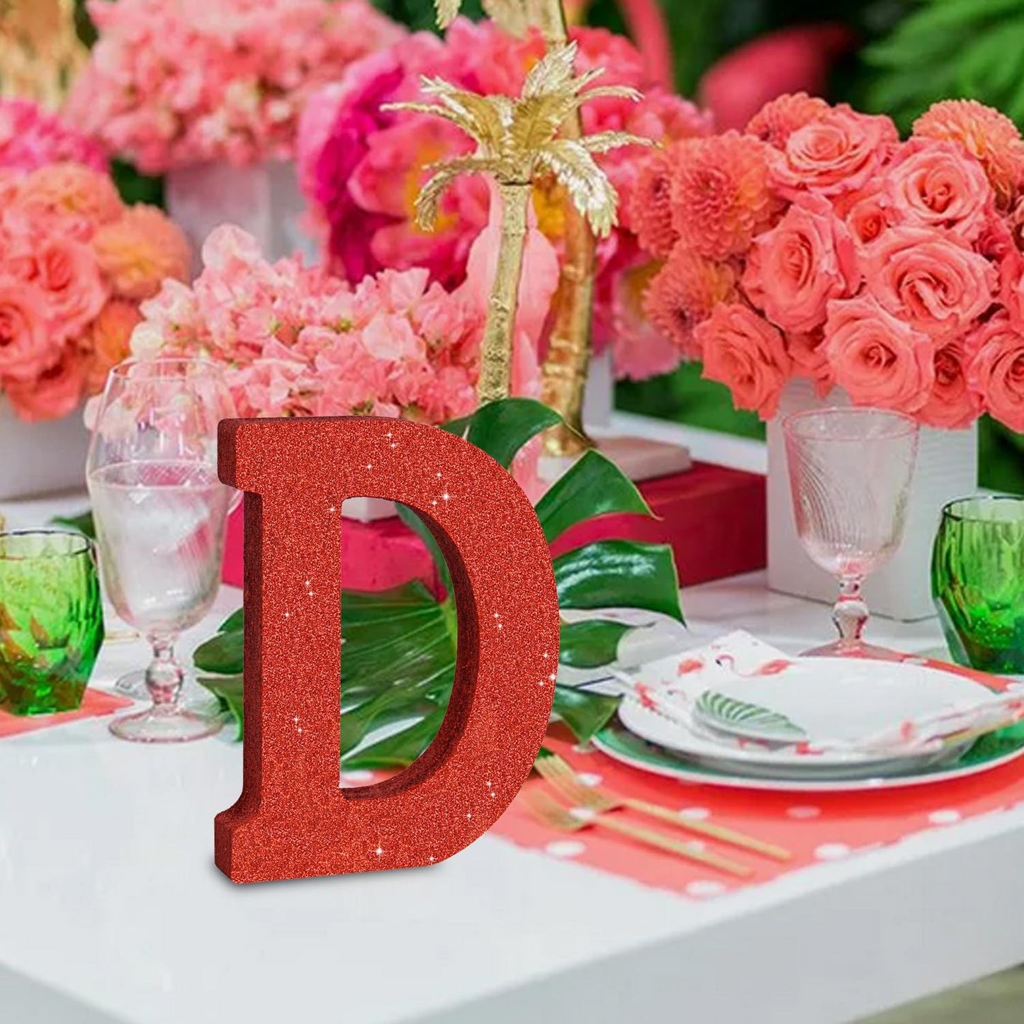 TONIFUL 8 Inch Red Glitter Letter D Table Centerpiece A-Z Red Birthday Party Decorations,Red Alphabet D for Birthday,Chrismas,Graduation,Bridal Shower,Wedding,Anniversary Party Supplies