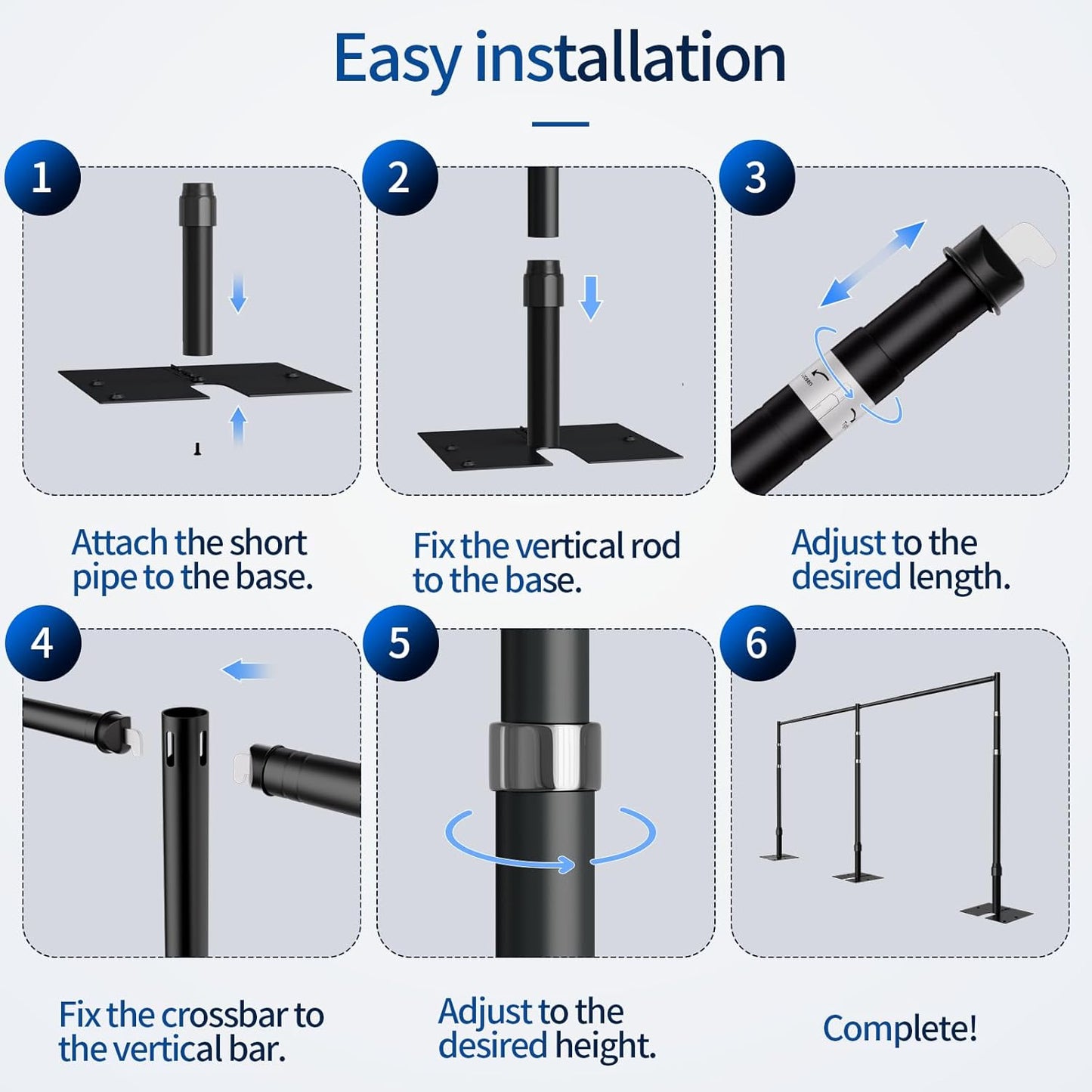 Pipe and Drape Backdrop Stand, 20x10ft Heavy Duty Adjustable Background Frame with Metal Base, Back Drop Holder for Parties Photography Wedding Photoshoot Decoration - Black