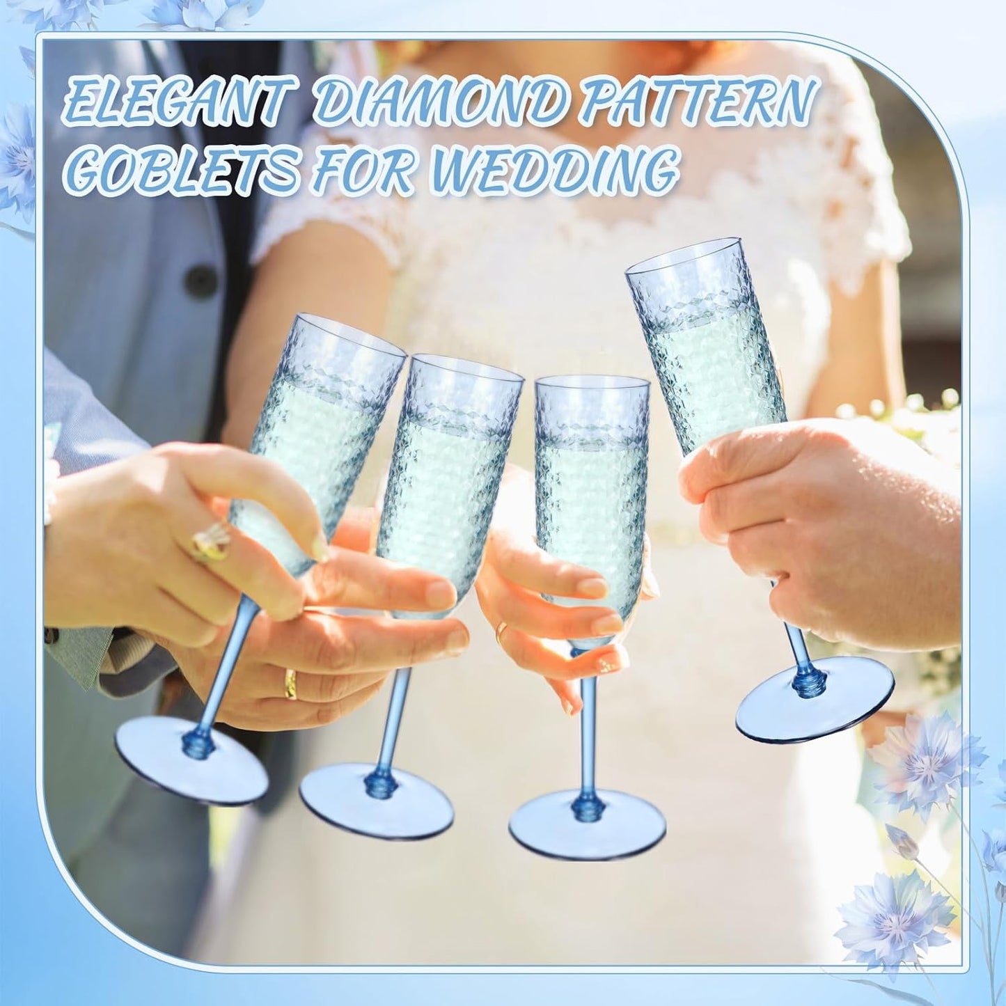 Remerry 24 Pack Detachable Plastic Champagne Flutes 5.5 oz Champagne Glasses Bulk Disposable Mimosa Glasses Reusable Wine Cups for Wedding Toasting Baby Shower Birthday Party New Years (Blue)