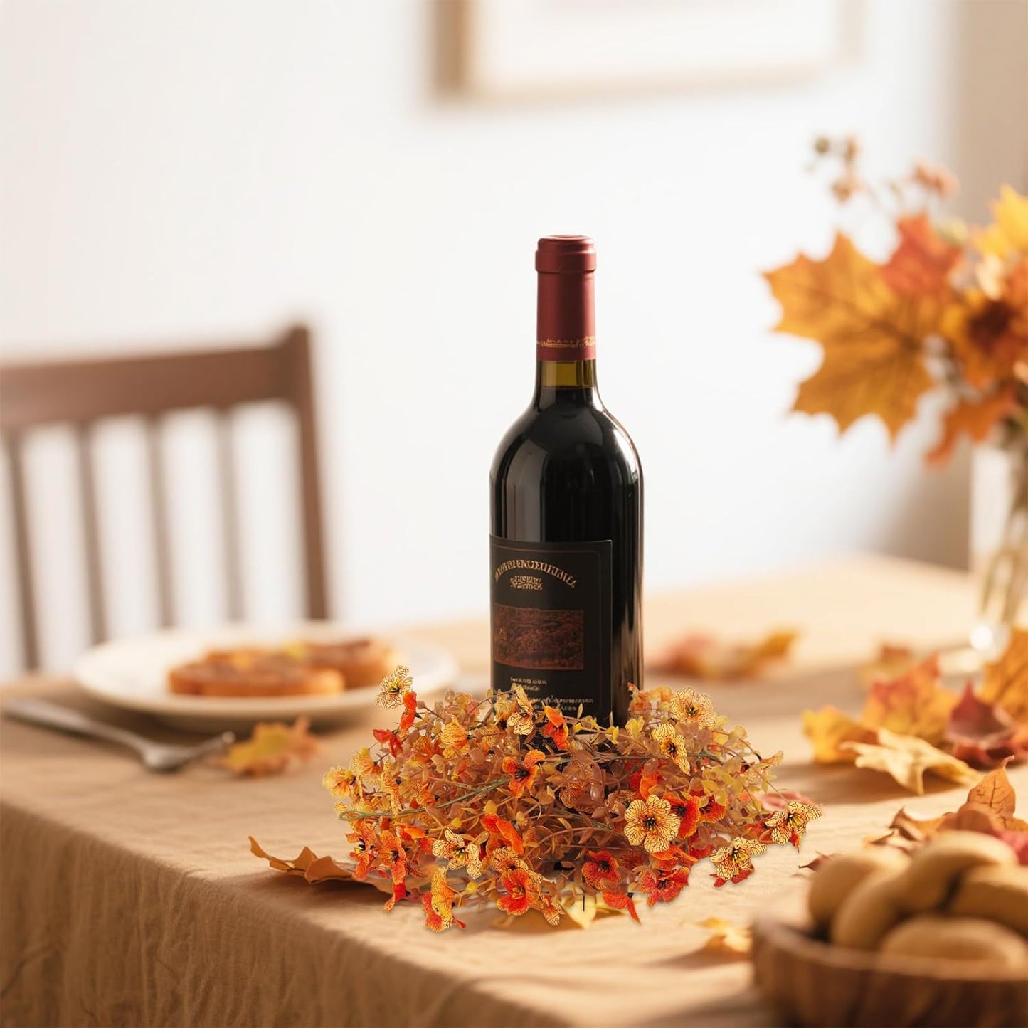 2 Pack Artificial Fall Flowers Garland, 6 FT Fall Decorations UV Resistant Fake Mums Floral Vines Faux Hanging Flower Ivy Garland for Home Party Table Wall Decor (Orange + Autumn Yellow)