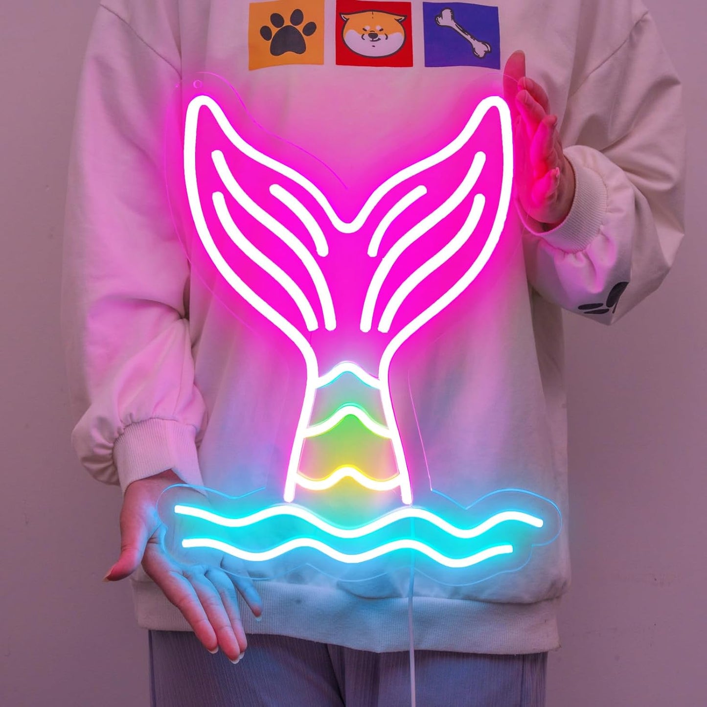 Mermaid Tail Neon Sign Dimmable Mermaid Neon Signs for Wall Decor, USB Powered Bright LED Mermaid Lamps for Girls Bedroom, Birthday Christmas Decor, Perfect Gifts for Girls(15.7*12.6inches)