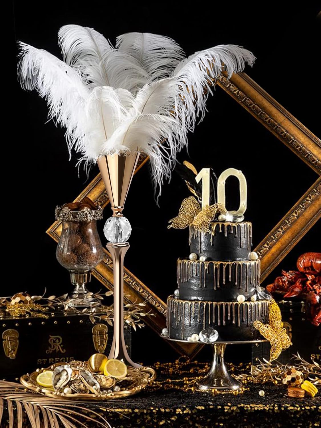 VIJIV Gold Flower Vase for Centerpiece Table Decorations Wedding Reception Decor, 15.8 Inch Tall Metal Vase for Feather Flower Holder Stand Floral Arrangement Gatsby Party Dinner Event Hotel