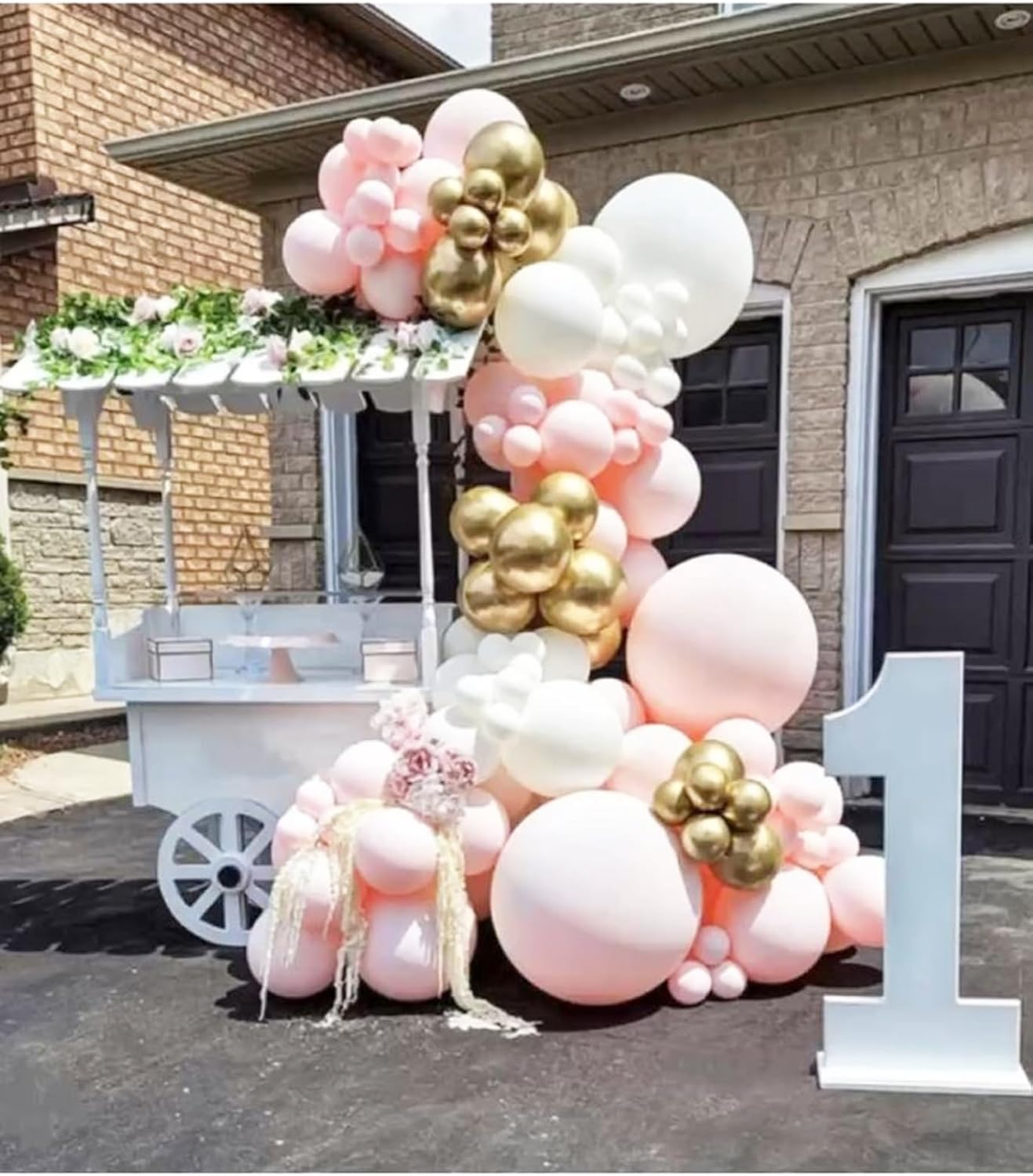 Pink and Gold Balloons, 12 Inch Pink White Metallic Chrome Gold Confetti Pink Latex Balloons with Ribbon Pink Gold Party Balloons Set for Girls Baby Shower Birthday Princess Party Decorations