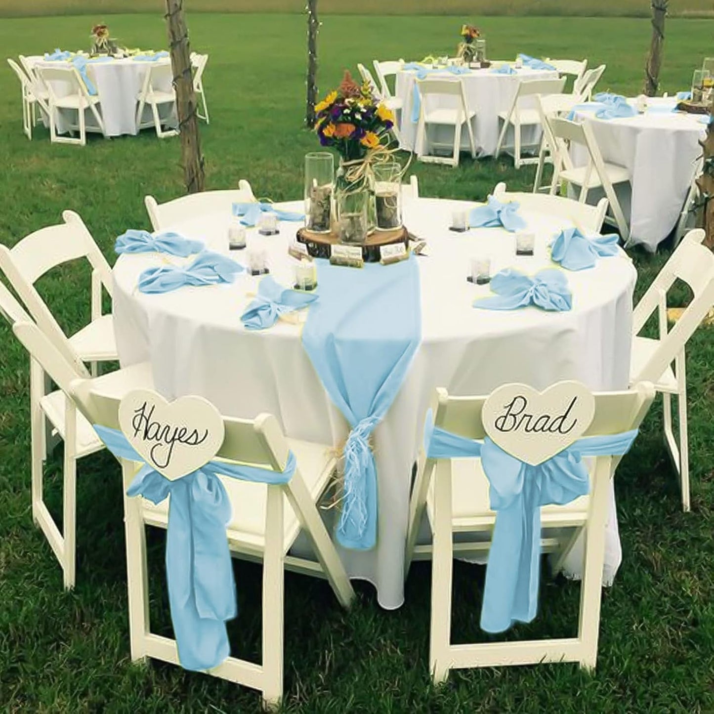 fani 60 PCS Baby Blue Satin Chair Sashes Bows Universal Chair Cover for Wedding Reception Restaurant Event Decoration Banquet,Party,Hotel Event Decorations (7 x 108 inch)